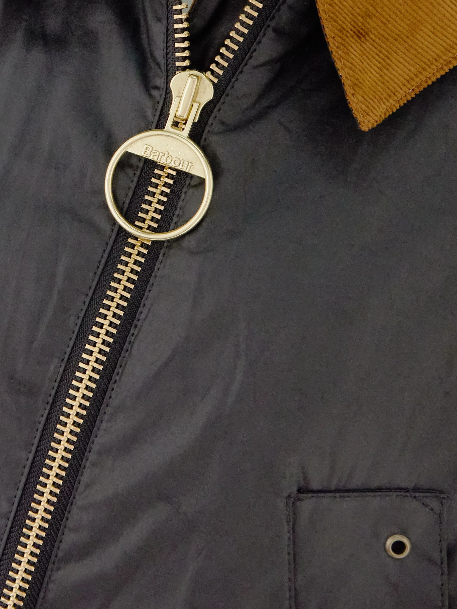 Raelynn corduroy-trimmed waxed-cotton jacket Black - 5