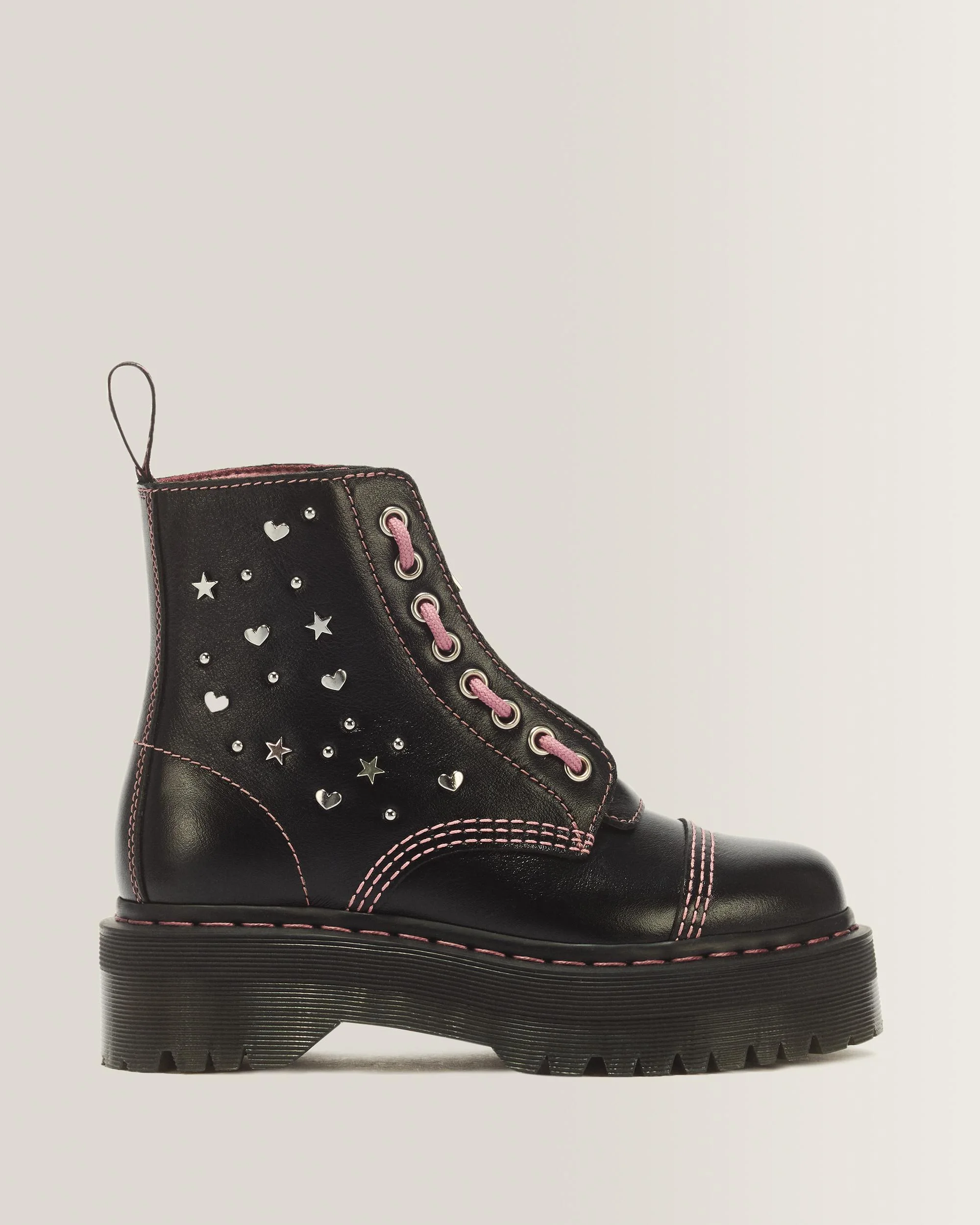 Sinclair Hearts & Stars 8 Eye Milled Gloss Leather Platform Boots - 1