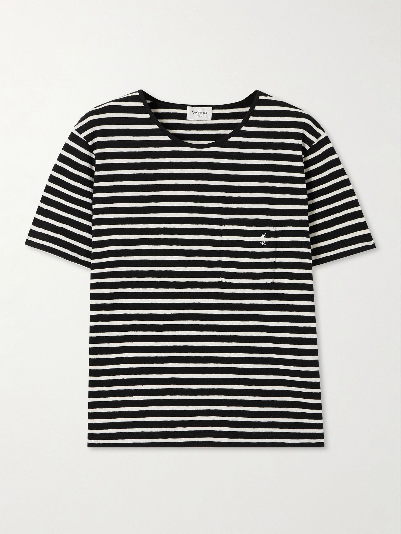 Embroidered striped cotton-jersey T-shirt Black - 1