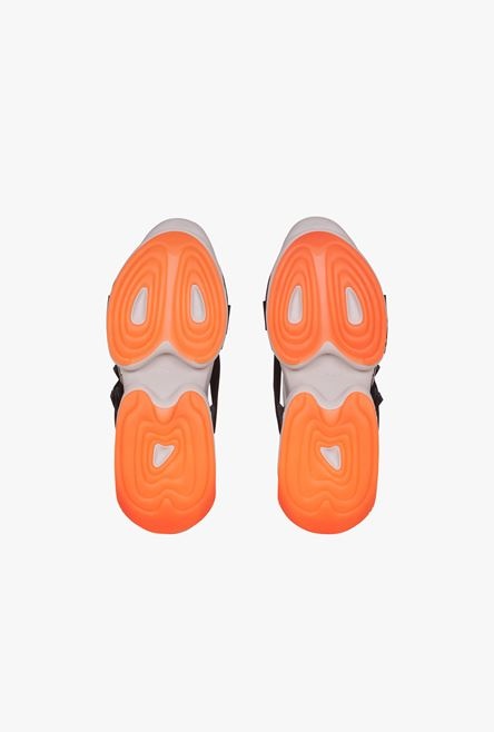 White and neon orange leather and knit B-Bold low-top sneakers with straps - 5