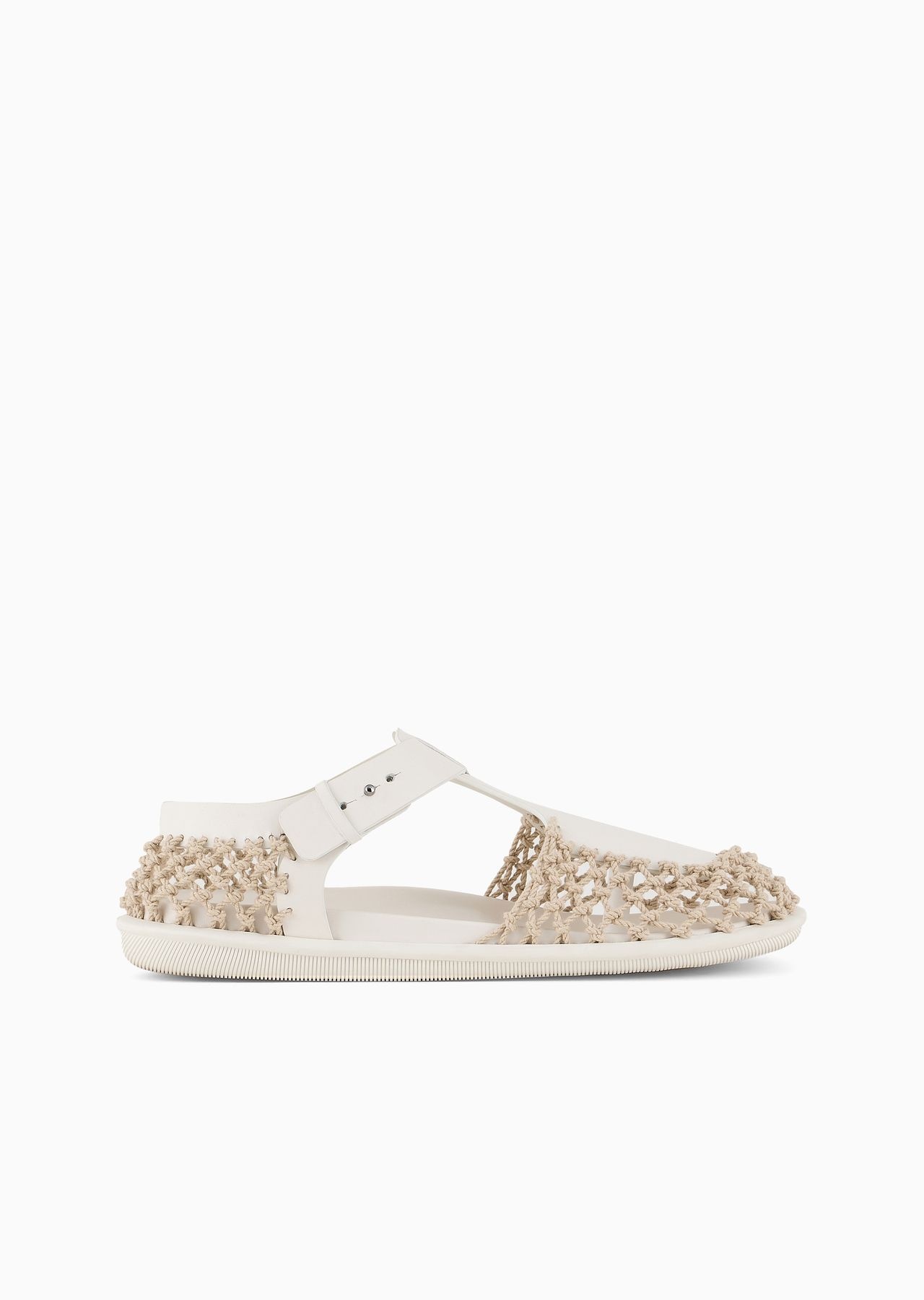 Braided leather and cotton sandals - 1