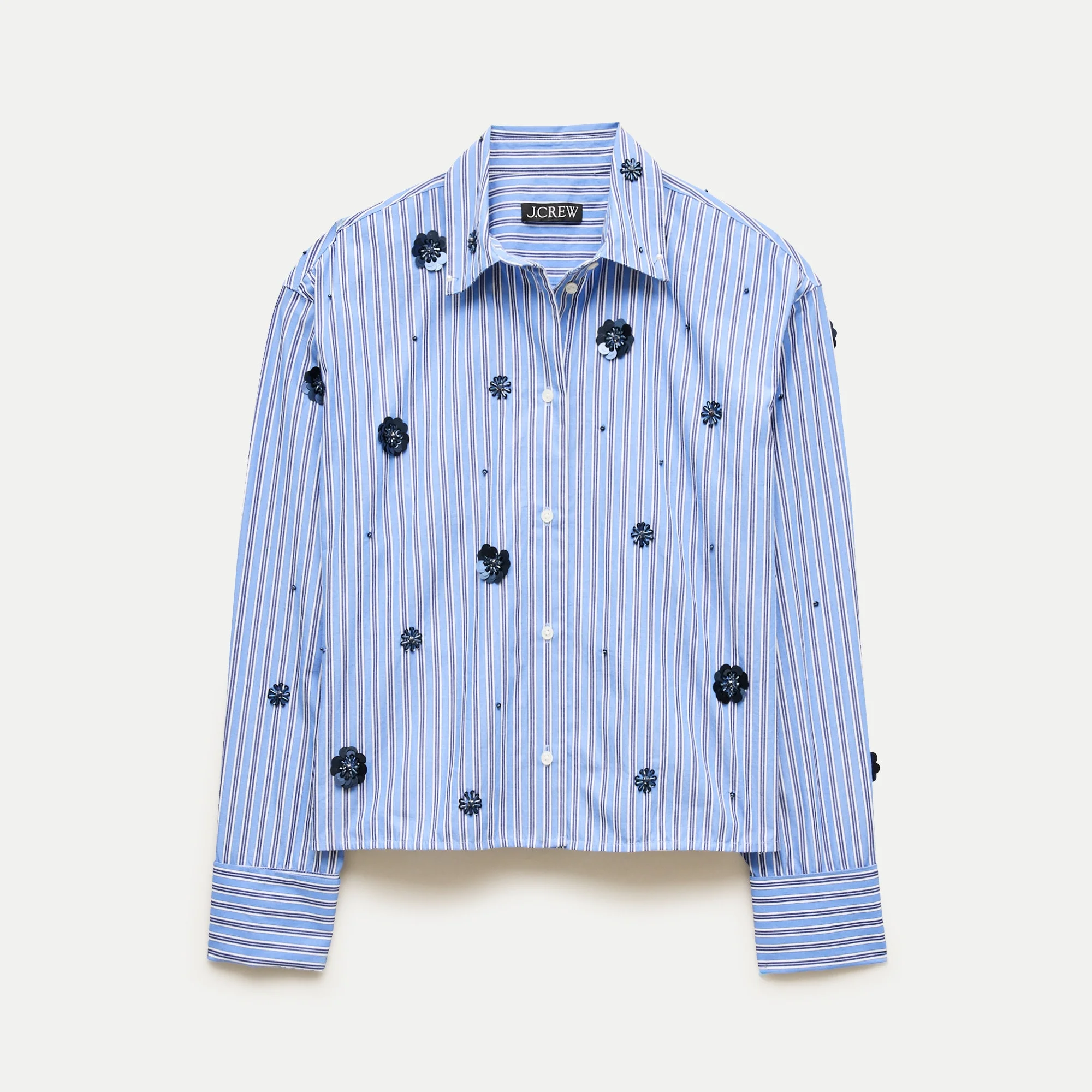 Esme cropped button-up shirt in embellished striped cotton poplin - 1