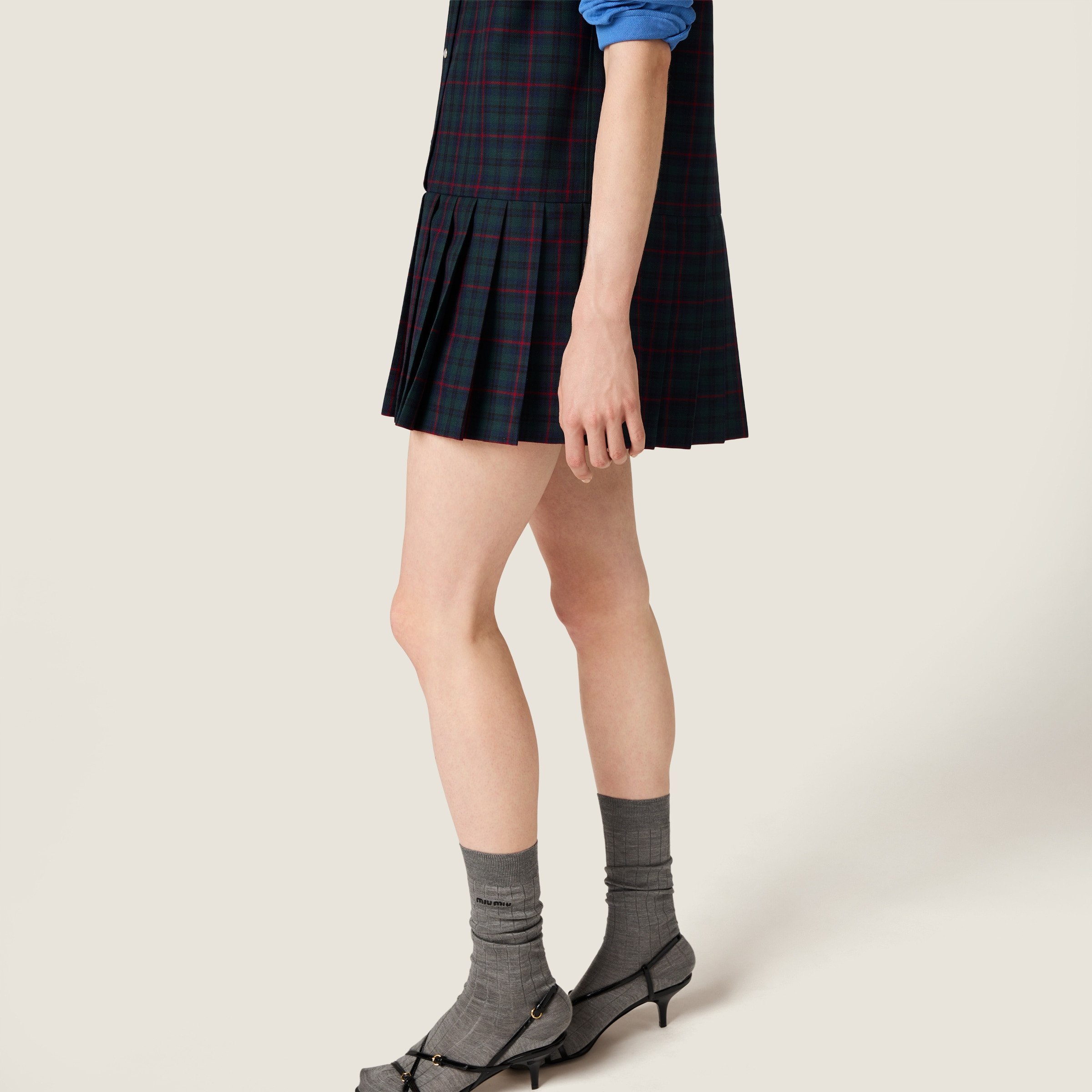 Pleated plaid mini-dress - 6