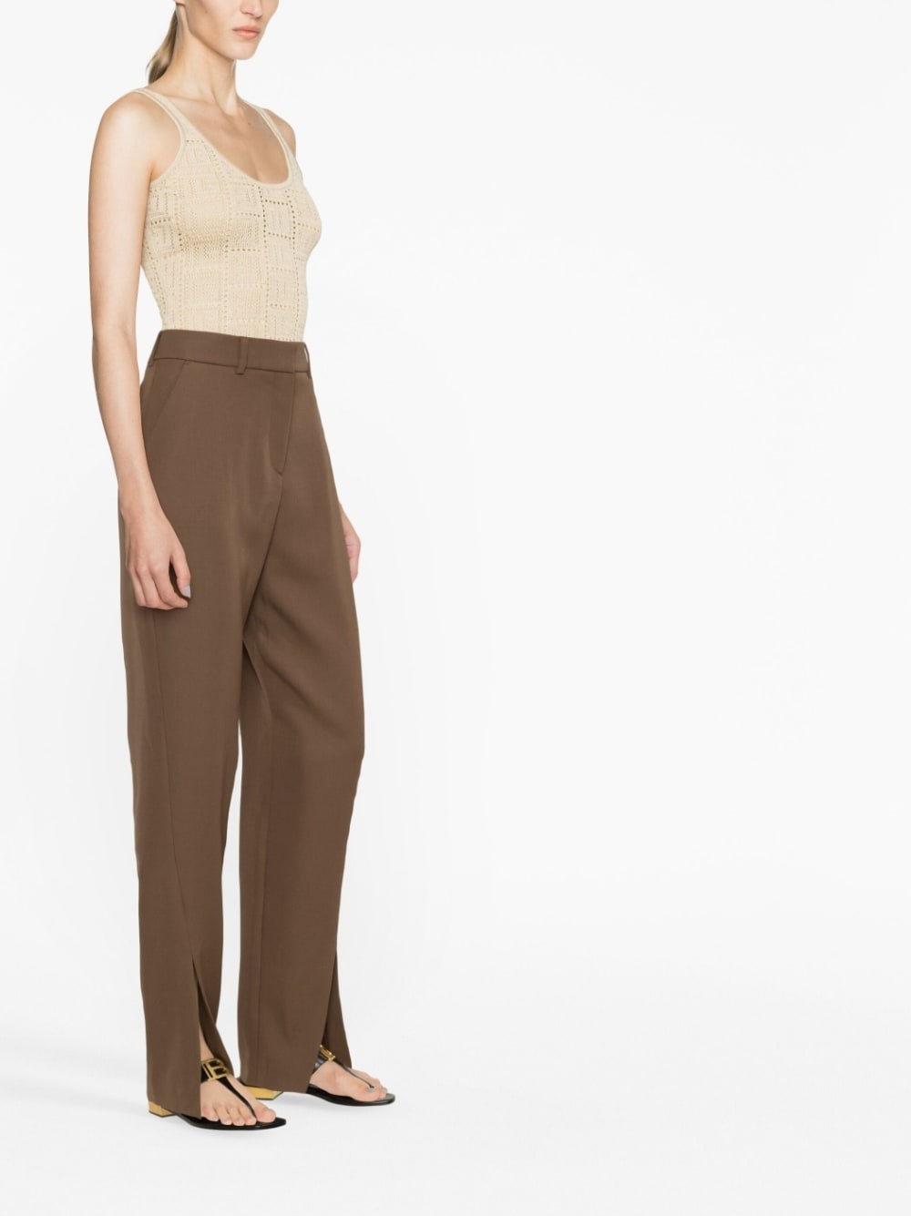 slit-detail wool tapered trousers - 3