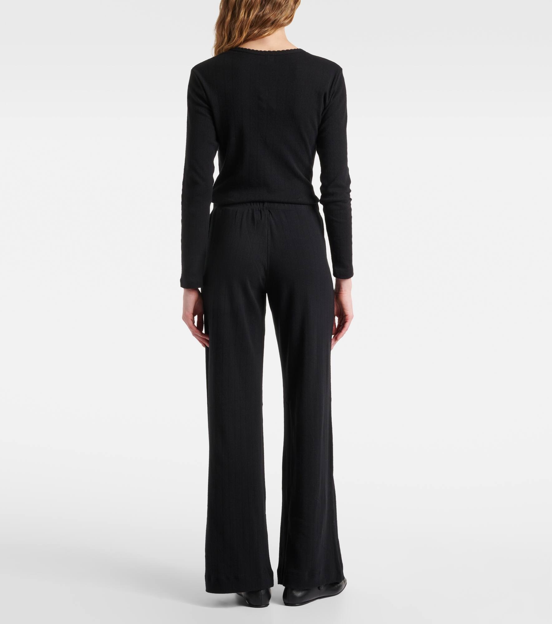 Pointelle cotton jersey wide-leg pants - 3