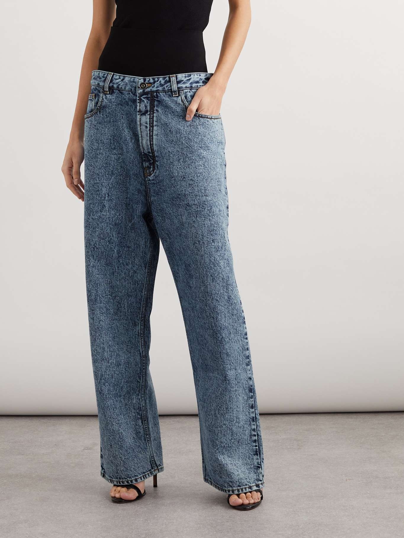 Layered jersey-trimmed wide-leg jeans - 3