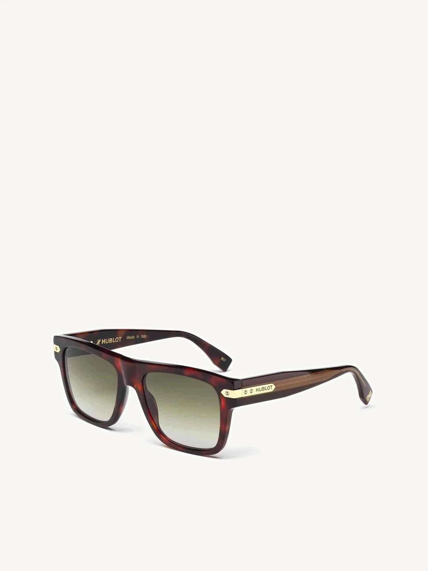 Brown Square Acetate Sunglasses with Gradient Gold Mirror Lens - 1