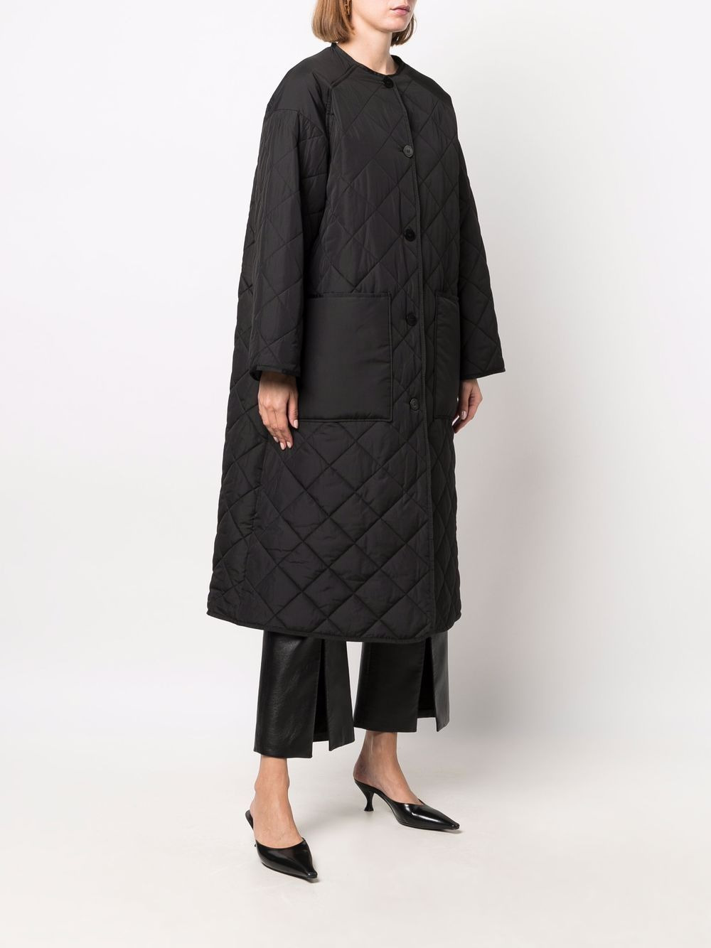 quilted single-breasted oversize coat - 3