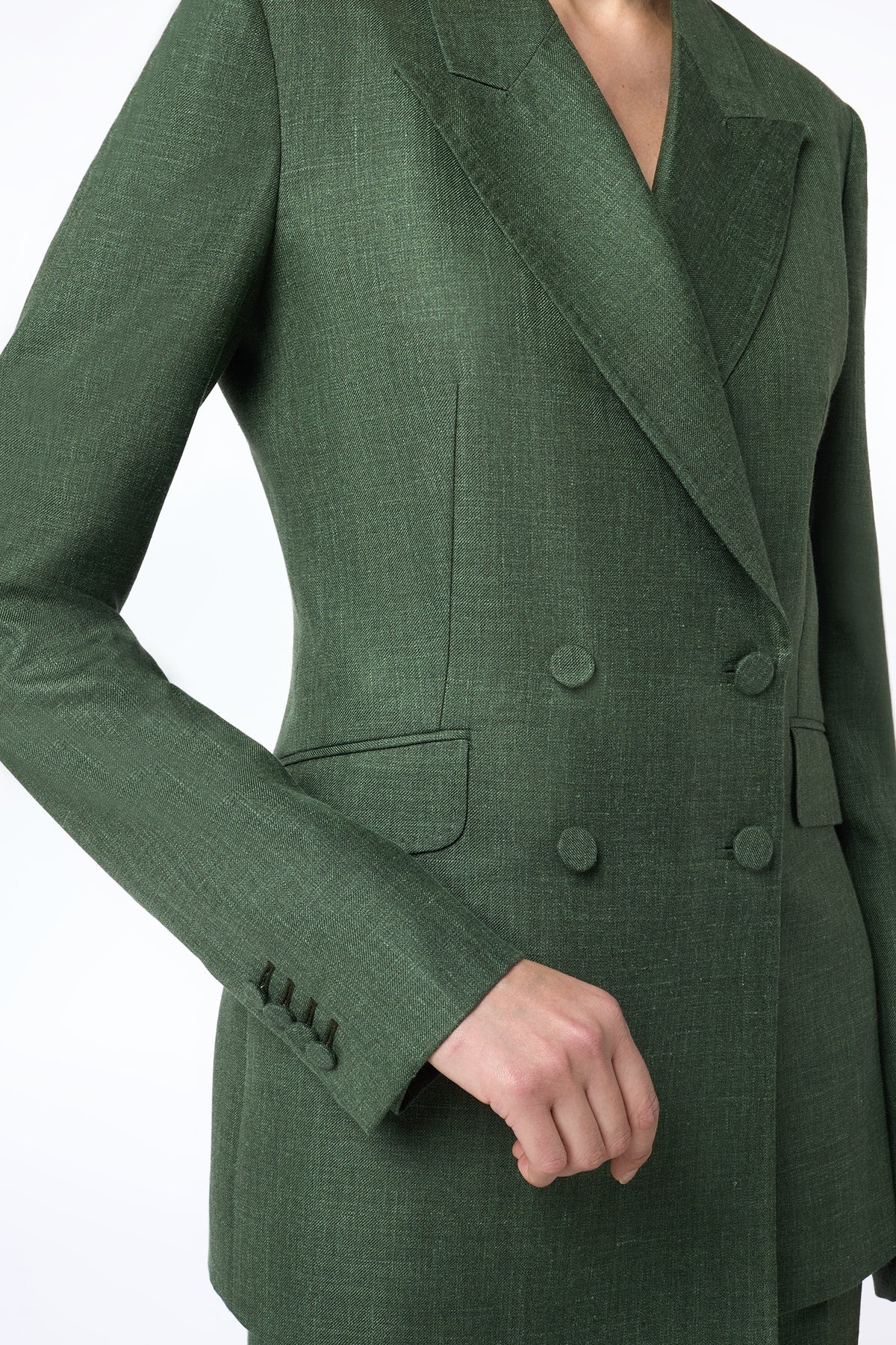 Angela Blazer in Olive Virgin Wool Silk with Linen - 3