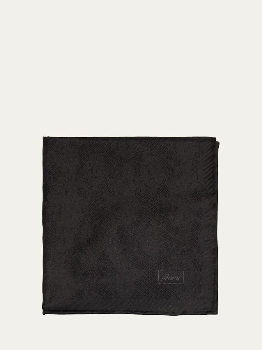 Men's Solid Paisley Jacquard Silk Pocket Square - 1