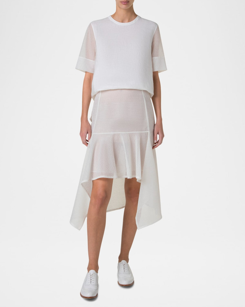 AKRIS Boucle Striped Silk Organza High-Low Skirt outlook