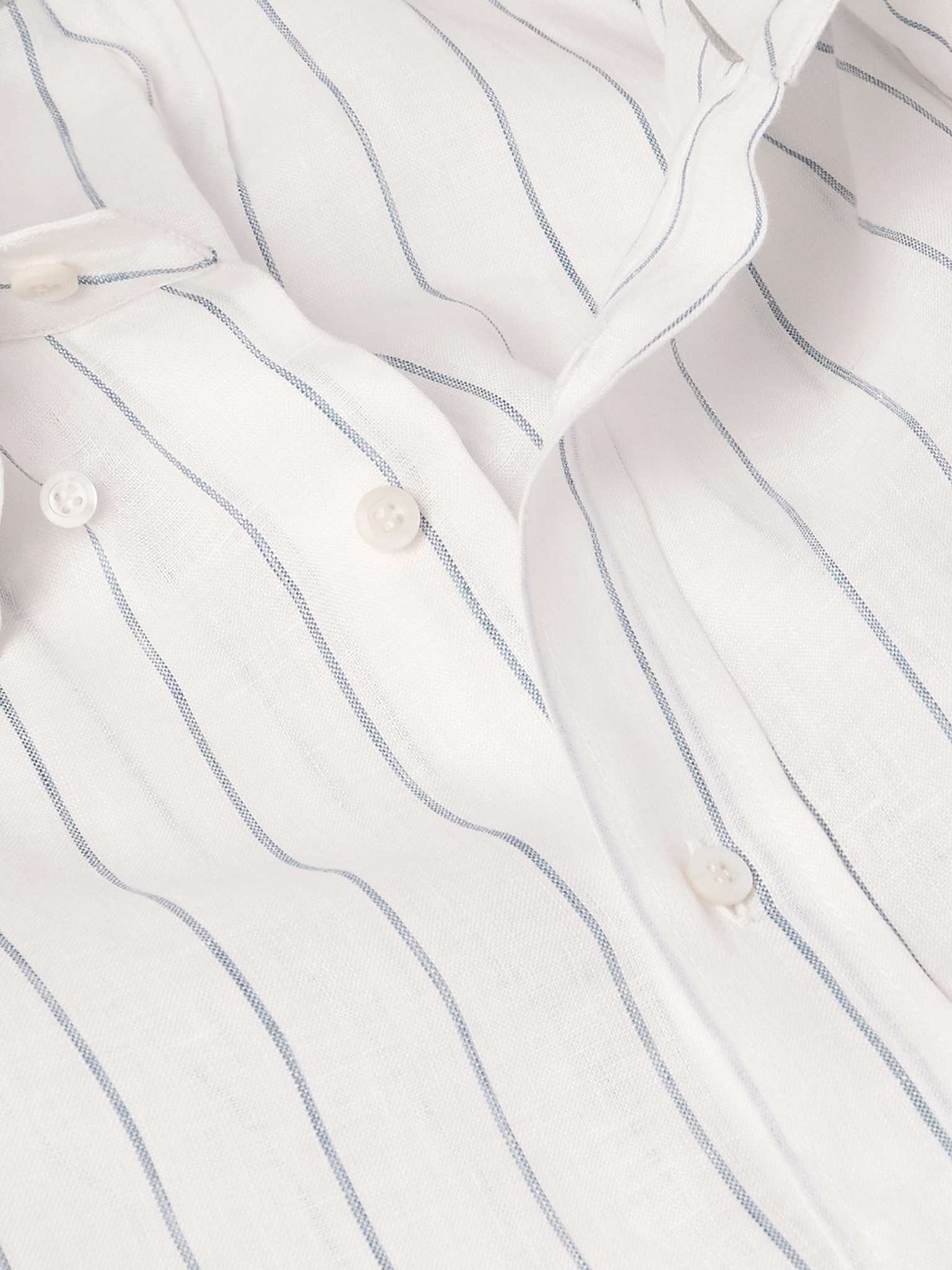 Button-Down Collar Striped Linen Shirt - 4