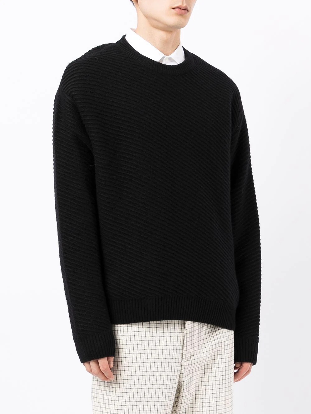 ribbed-knit crew neck jumper - 3