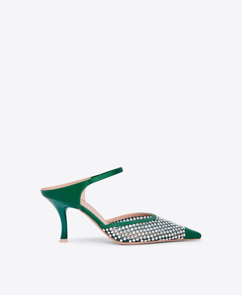 Vega 70 Green Crystal Satin Mules 1