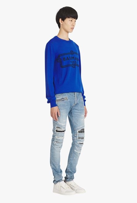 “Gitane” blue wool sweater with black Balmain Paris logo - 7