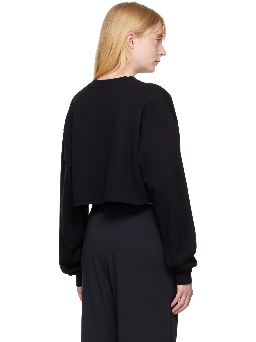 Black Cotton Fleece Cropped Sweatshirt - 3