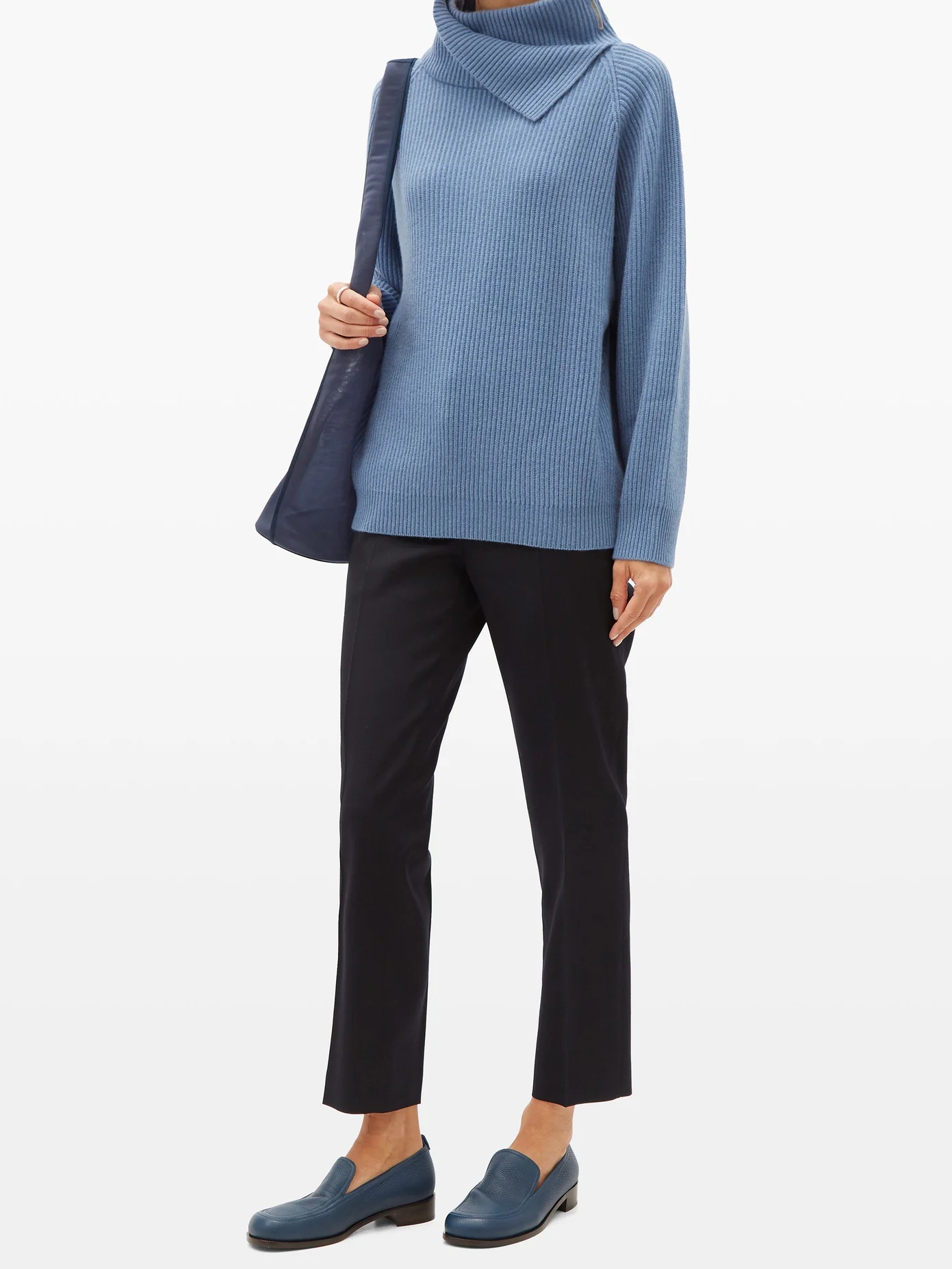 Foldover-neck ribbed cashmere sweater - 6