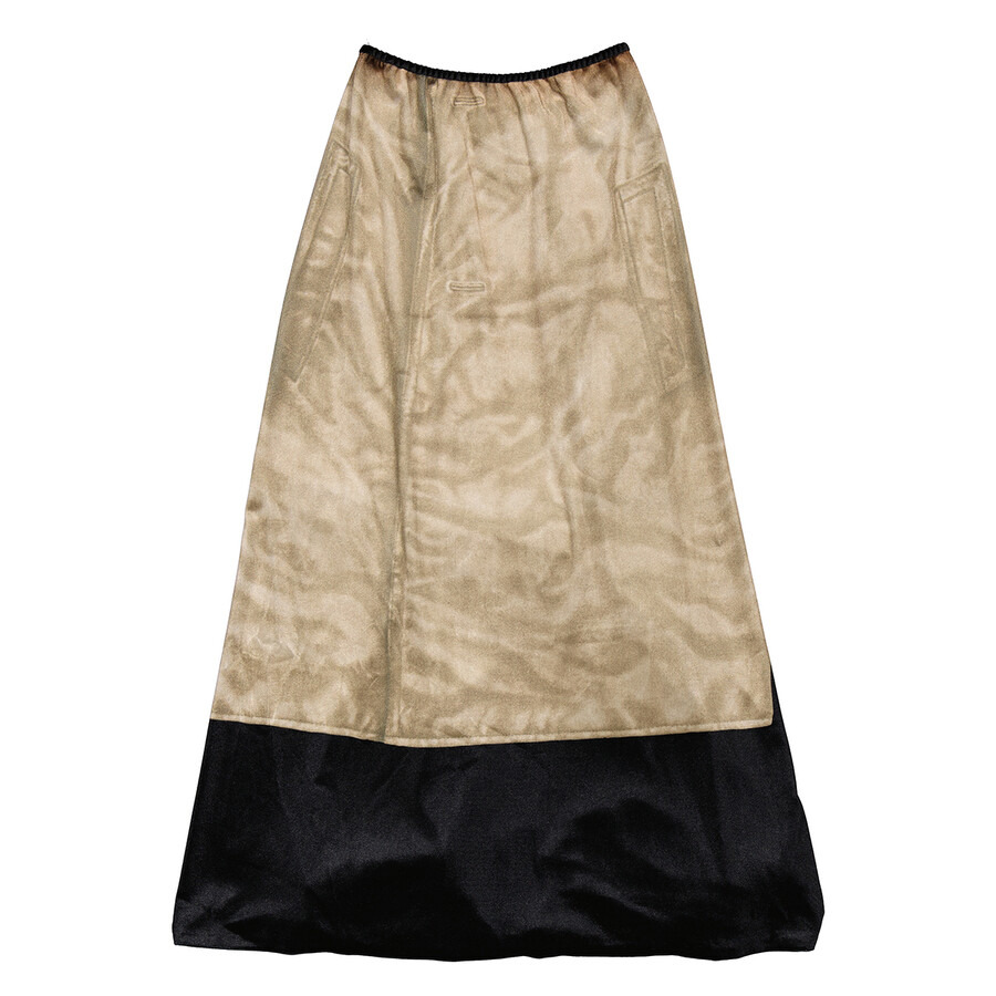 Loewe Ladies Brown / Black Trompe Loeil Midi Skirt - 6