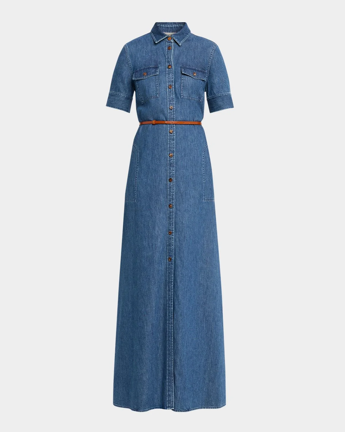 Belted Cotton Chambray Maxi Shirtdress - 1