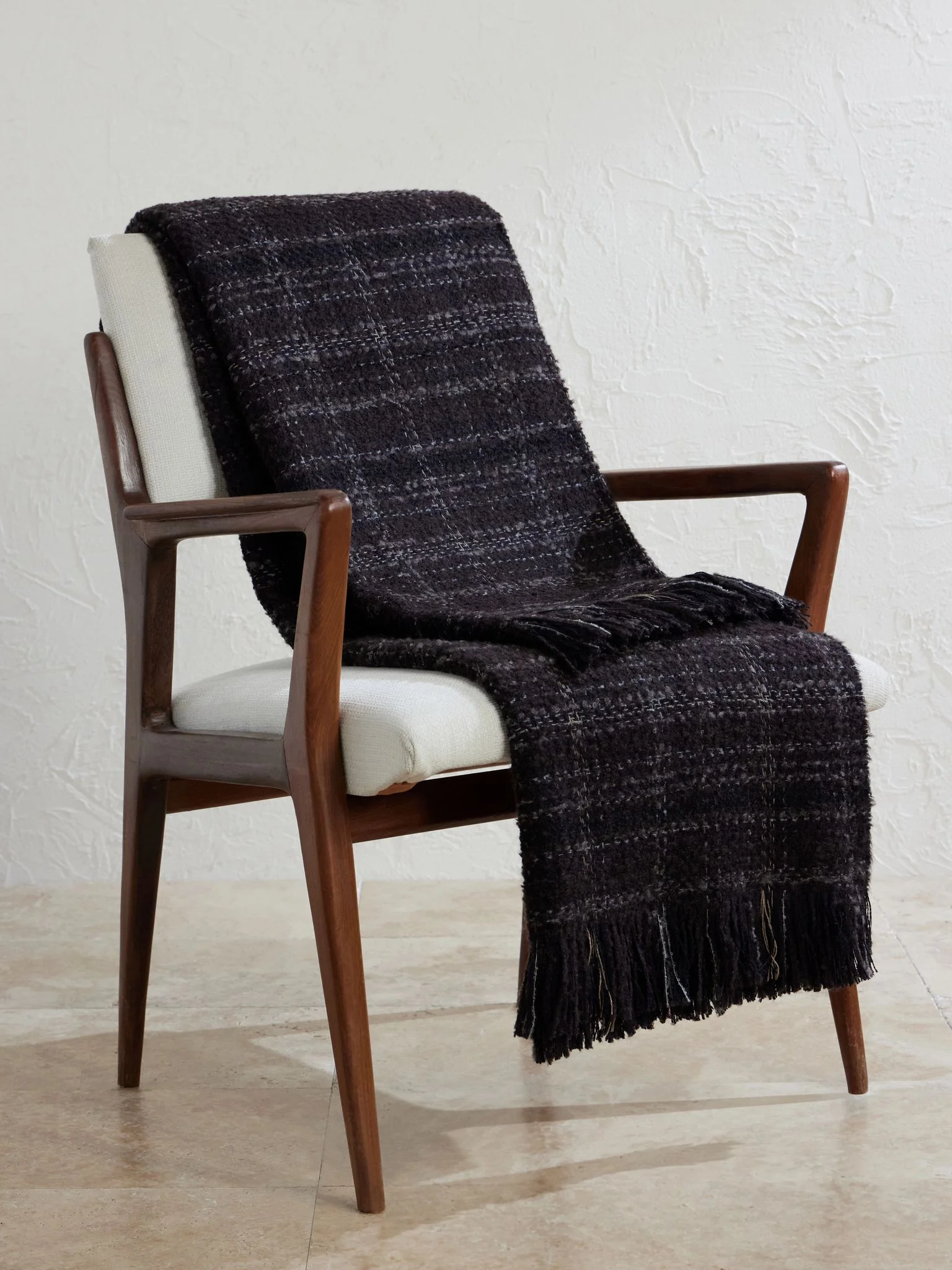 Luxury Texture Checked Cashmere, Silk and Alpaca Wool-Blend Throw Purple - 1