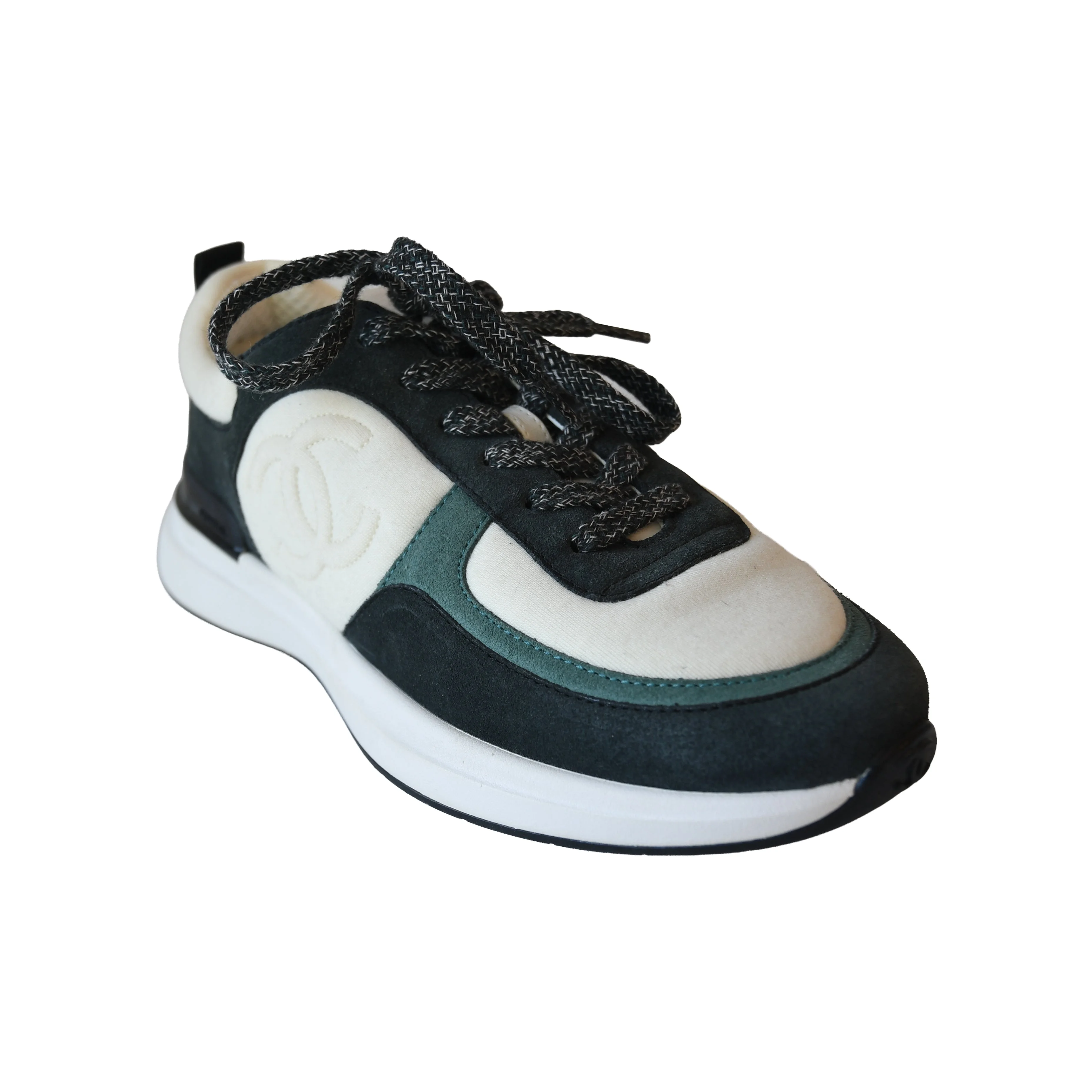 Chanel Interlocking CC Logo Suede Low Top Sneakers Dark Grey Iron - 1