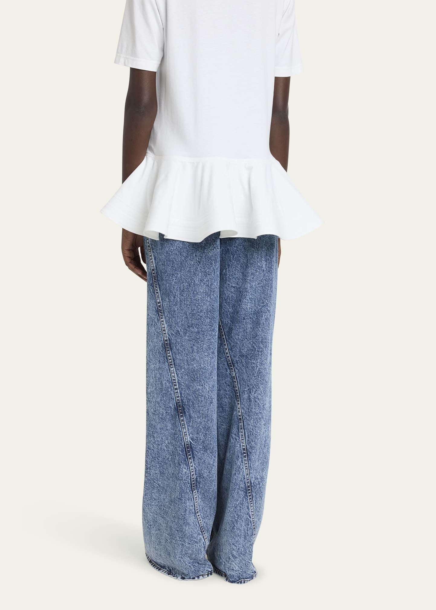 Twisted-Hem Wide-Leg Acid Denim Jeans - 3