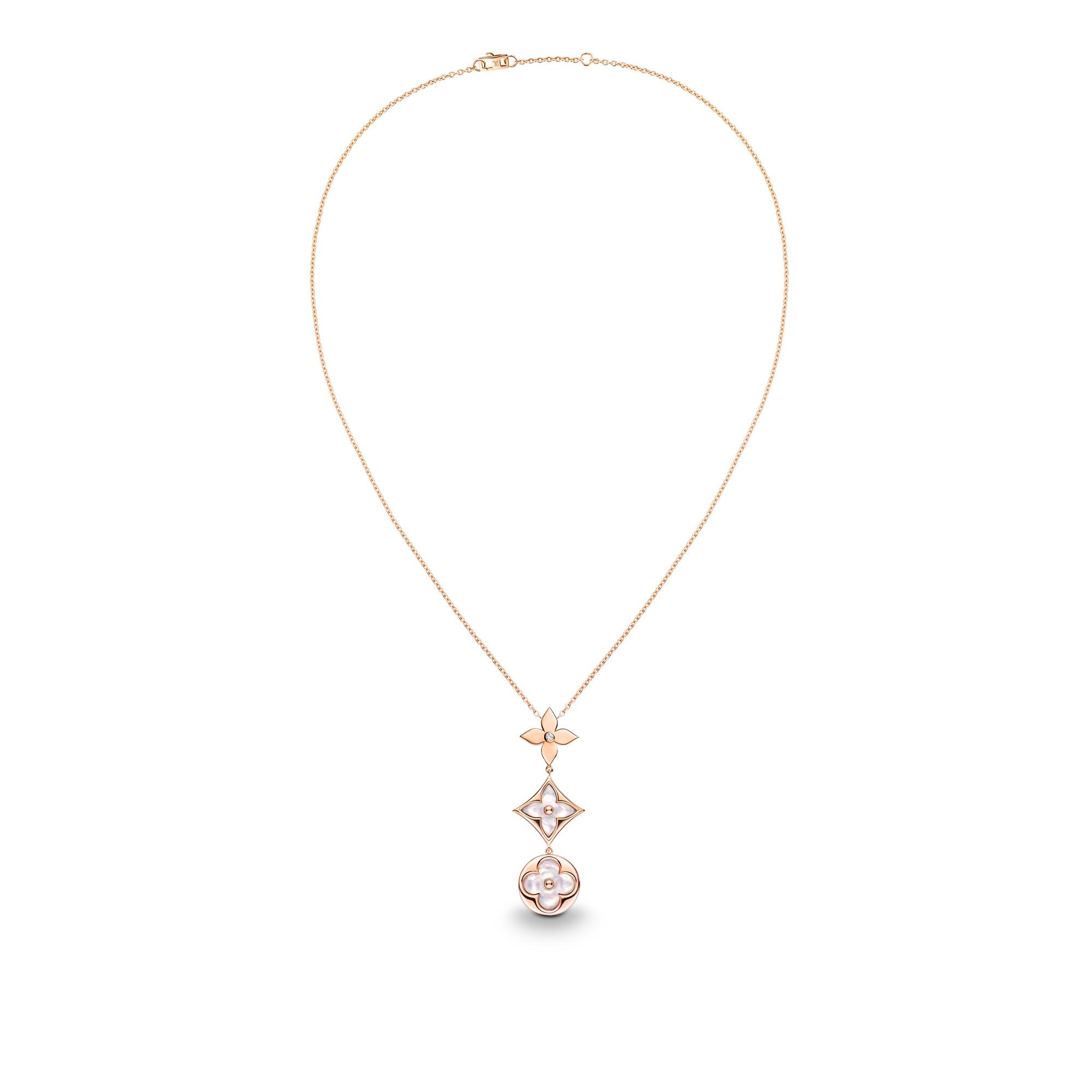 Color Blossom lariat necklace, pink gold, white mother-of-pearl and diamond - 3