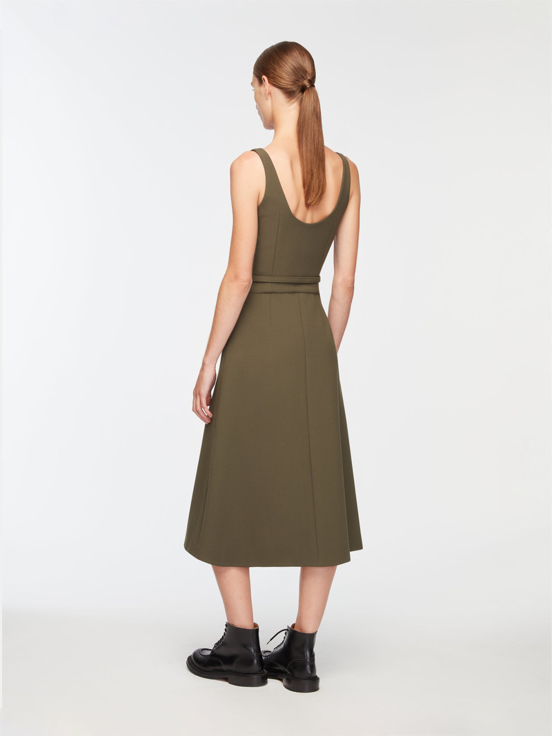Liva Dress In Military Green Birdseye Suiting 4