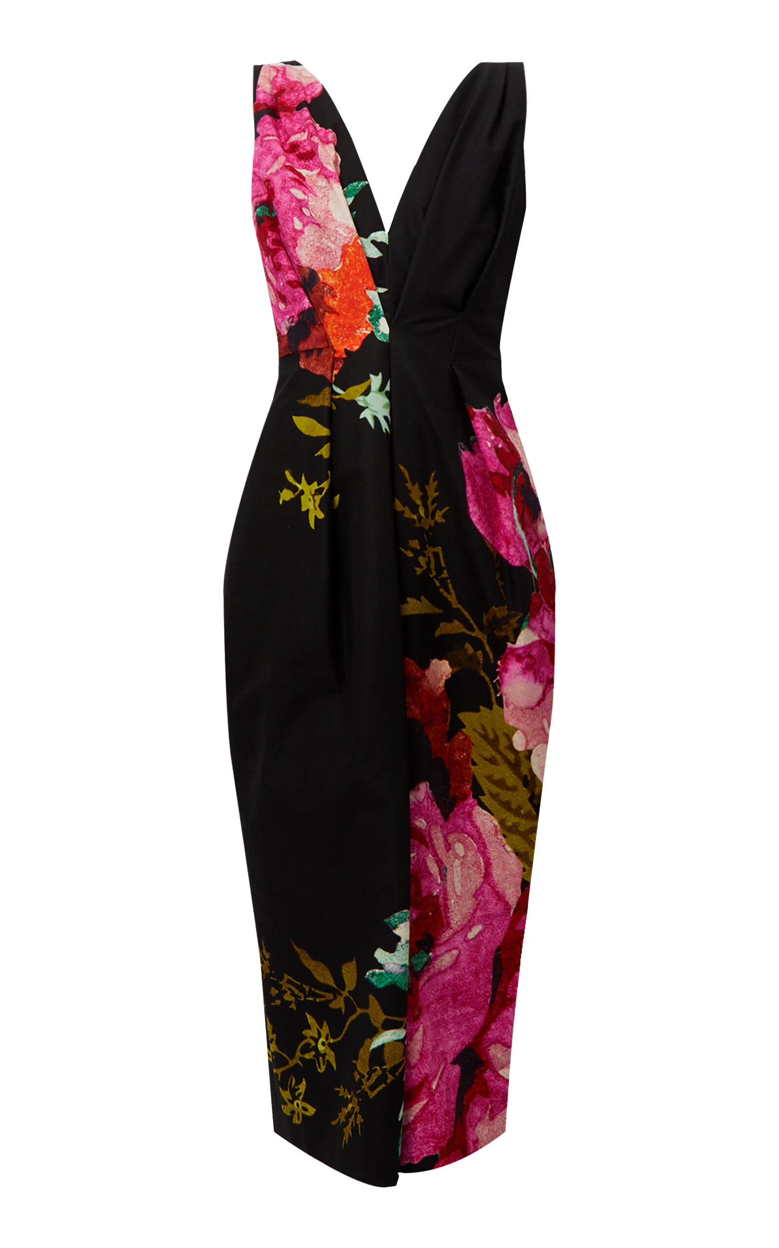 V-Neck Floral Cotton Midi Dress black - 1