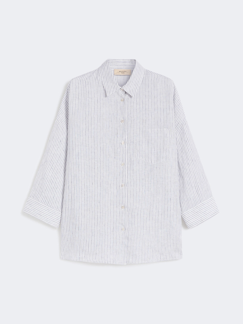 PANETTO Striped linen canvas shirt - NAVY 1