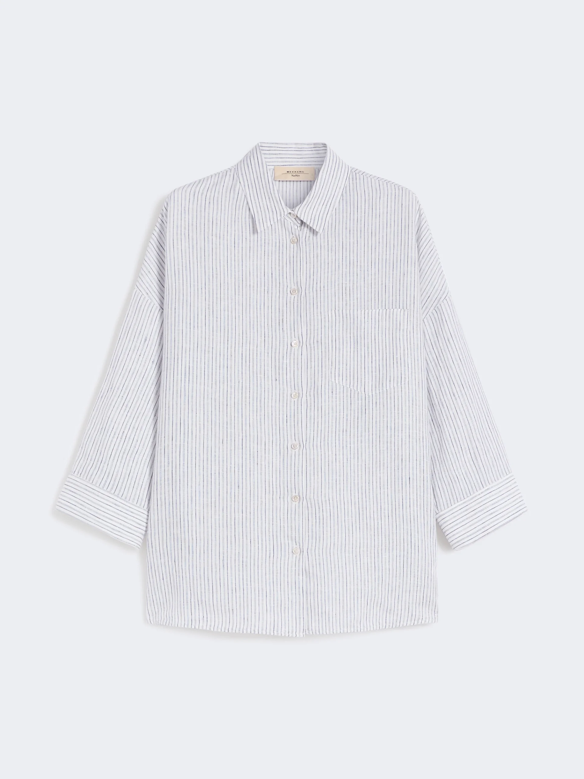 Striped linen canvas shirt - NAVY - 1