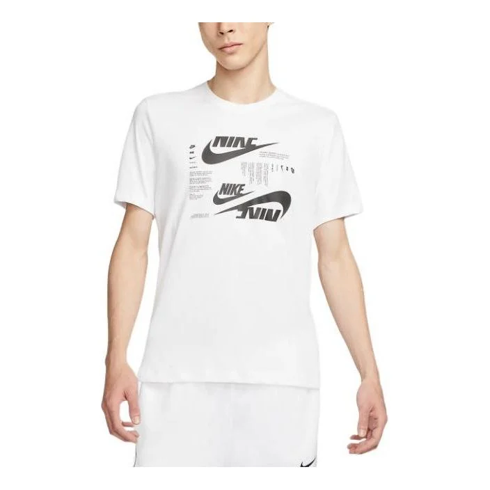 Men's Nike Logo Printing Round Neck Short Sleeve White T-Shirt DR7816-100 - 1