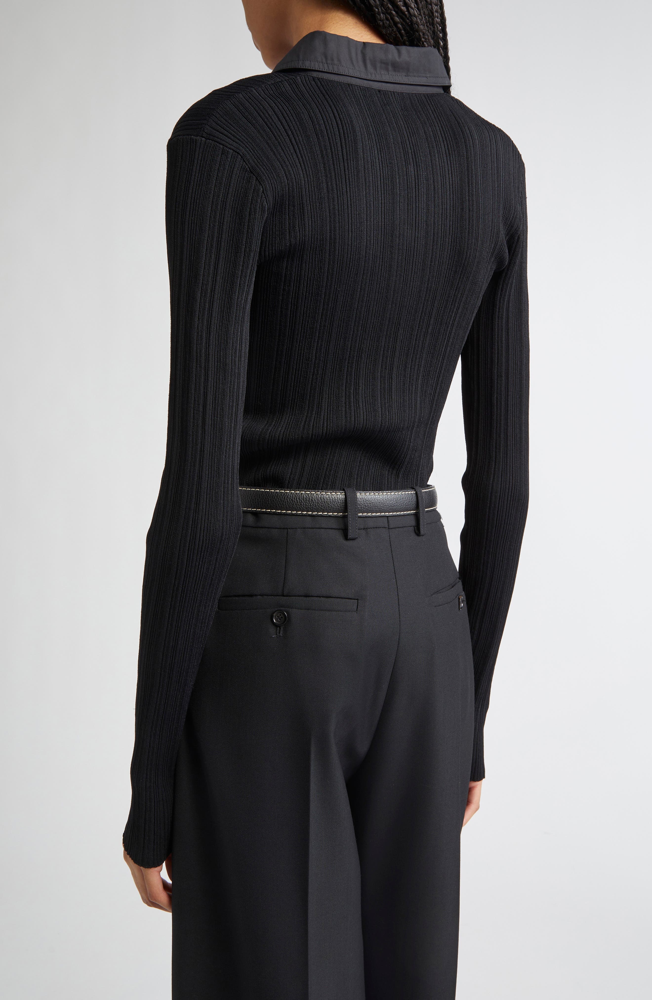 TOTEME Half Placket Long Sleeve Knit Polo in Black at Nordstrom - 2