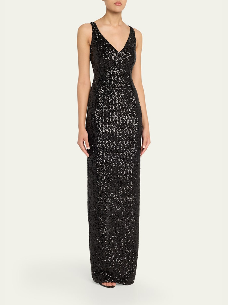 Sequined Portrait-Neck Sleeveless Gown 4