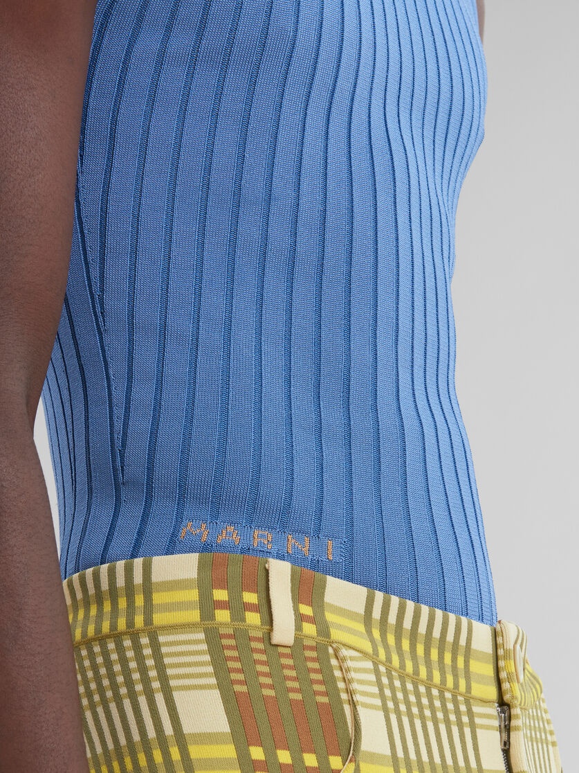 BLUE RIBBED VISCOSE TURTLENECK VEST - 5