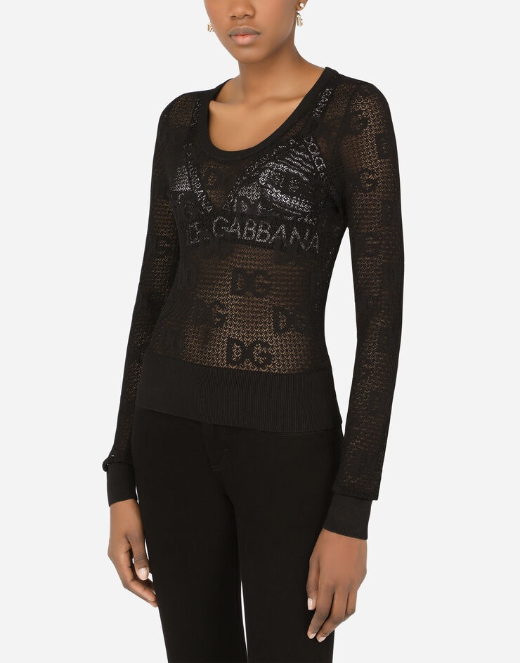 Long-sleeved lace-stitch sweater with DG logo - 4