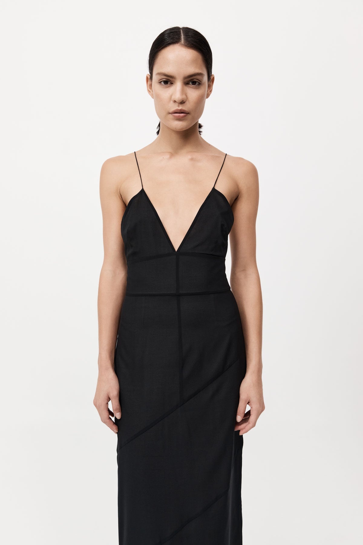 Silk Panelled Slip Dress - Black - 4