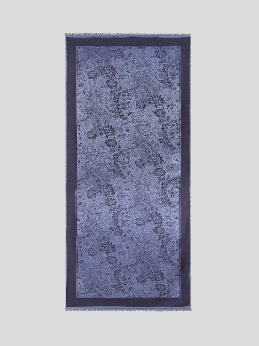 WOOL AND SILK JACQUARD SCARF WITH FLORAL PAISLEY MOTIF - 1