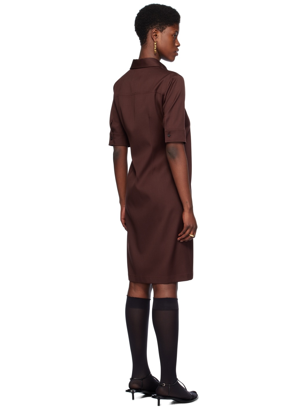 Brown Straight Cut Midi Dress - 3