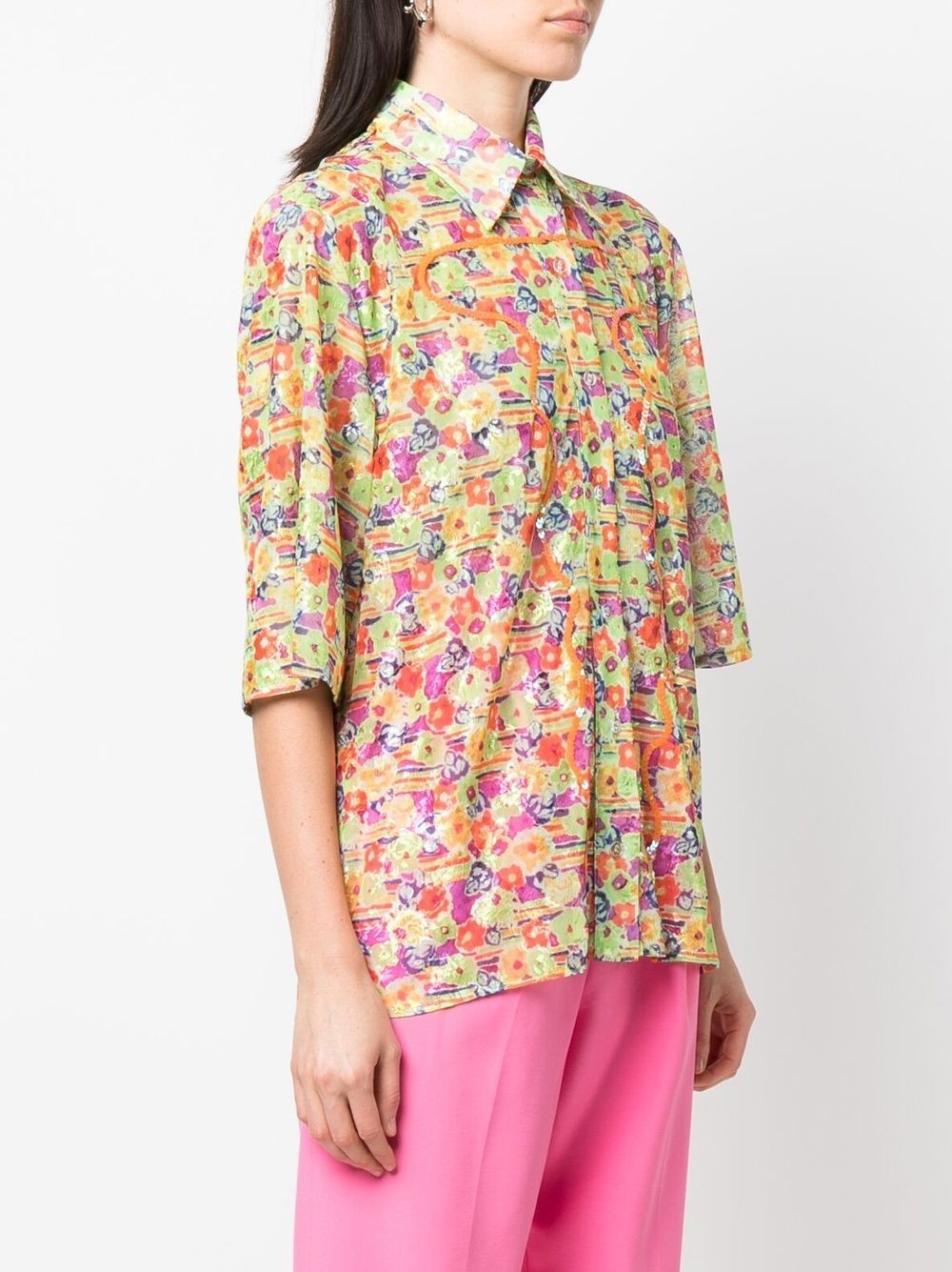 floral-print sequin-detail shirt - 3