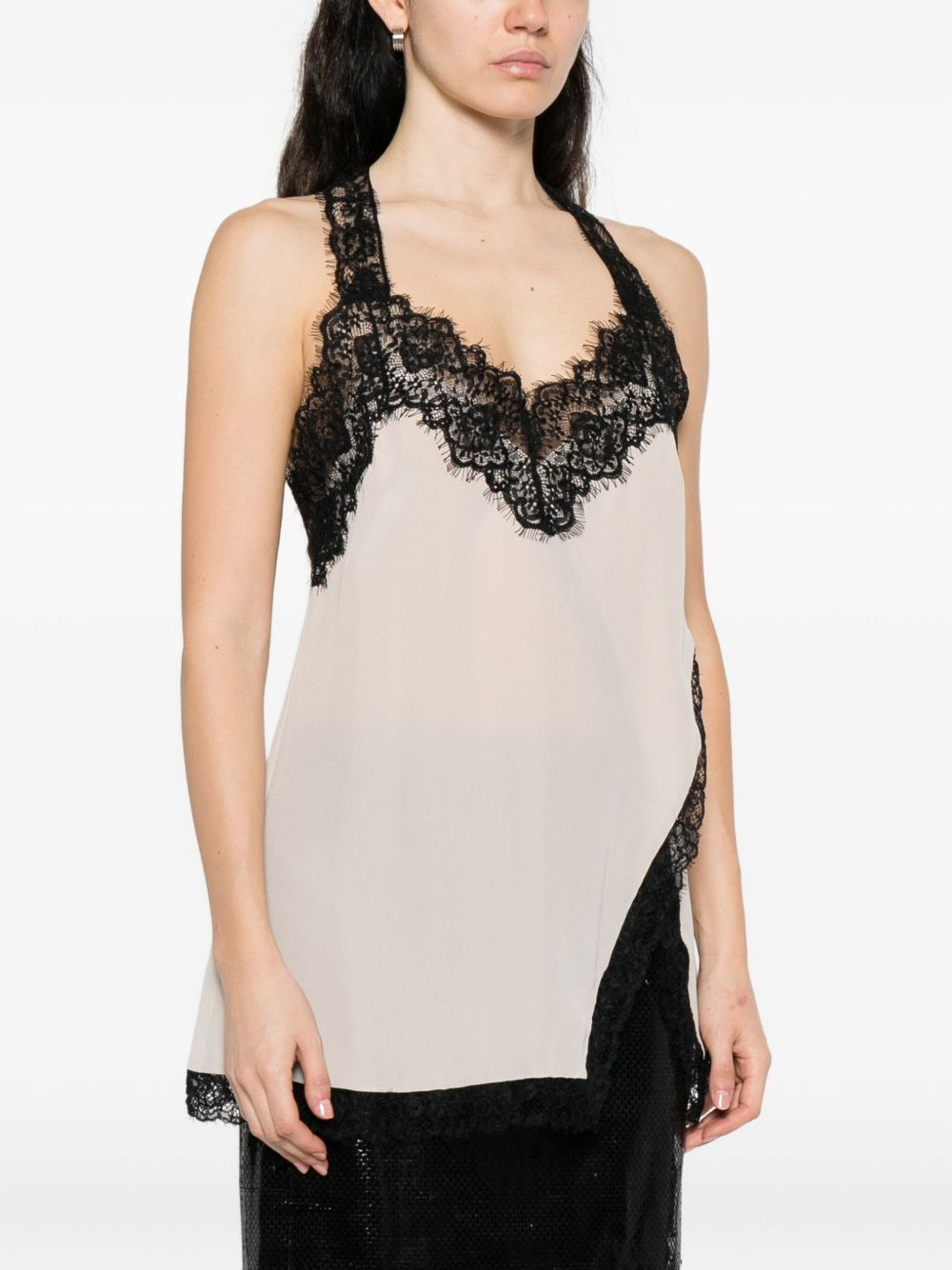 lace-trim silk top - 3