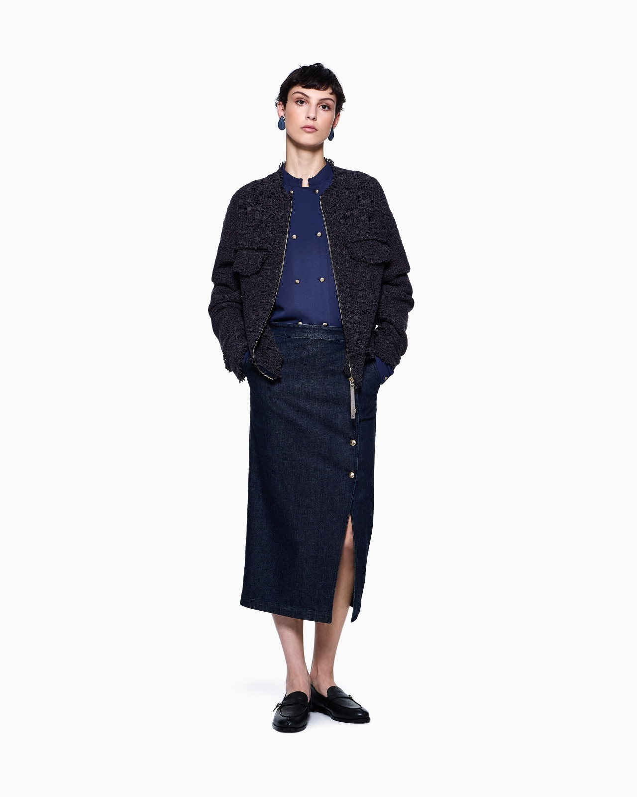 DENIM COLLECTION ZIP-UP CARDIGAN IN WOOL, COTTON AND CASHMERE - 2