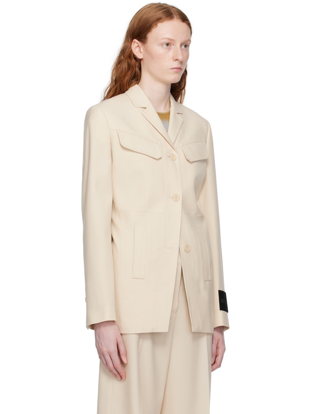 Beige Notched Blazer - 2