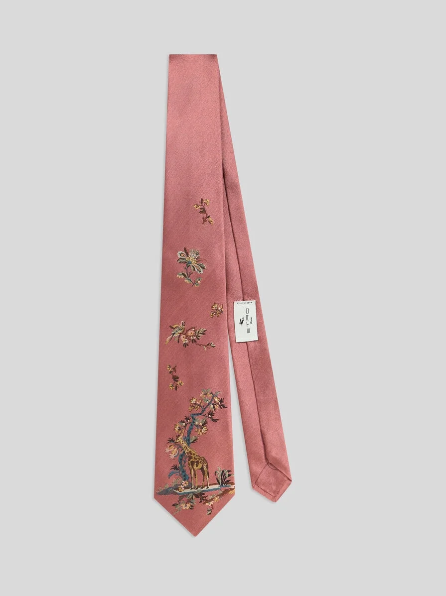 SILK JACQUARD TIE WITH PLACED GIRAFFE MOTIF - 1