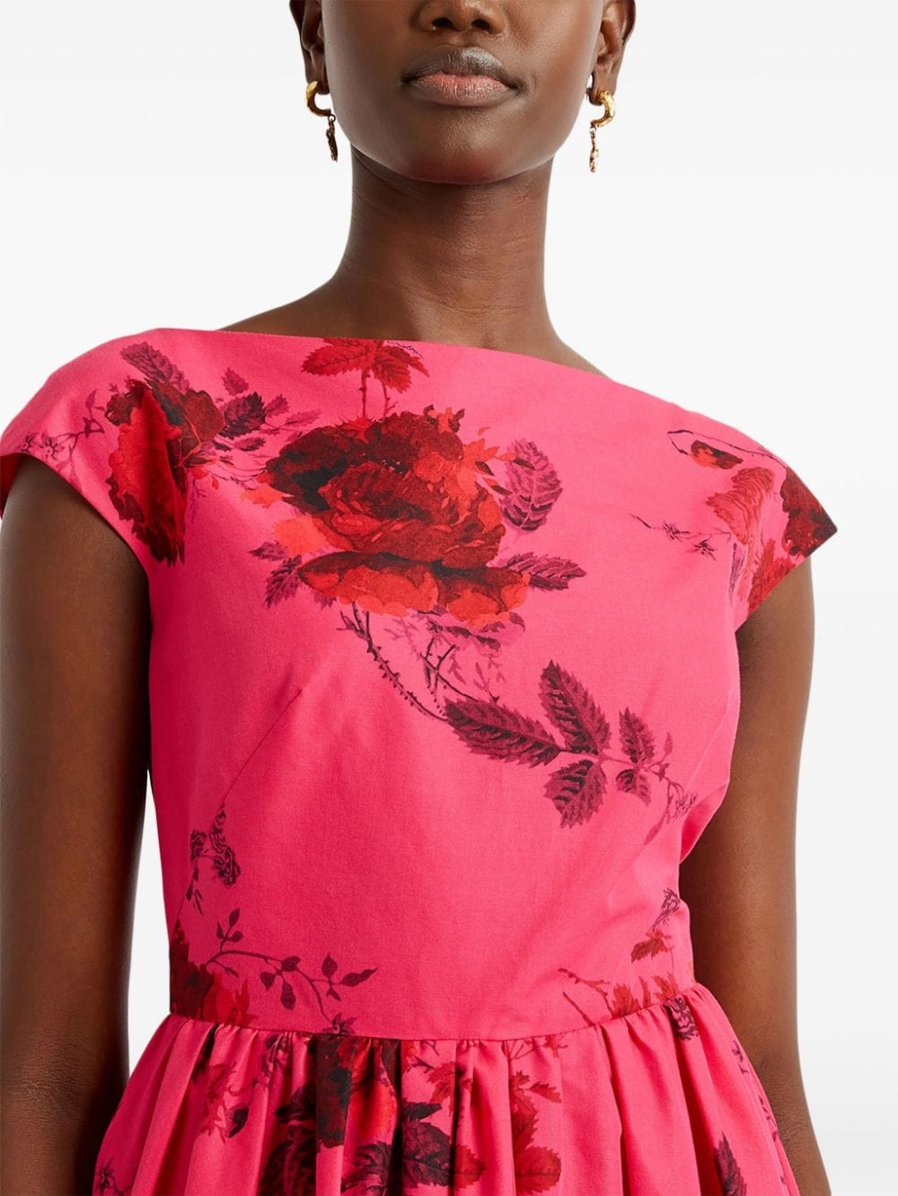 floral-print cotton midi dress - 10