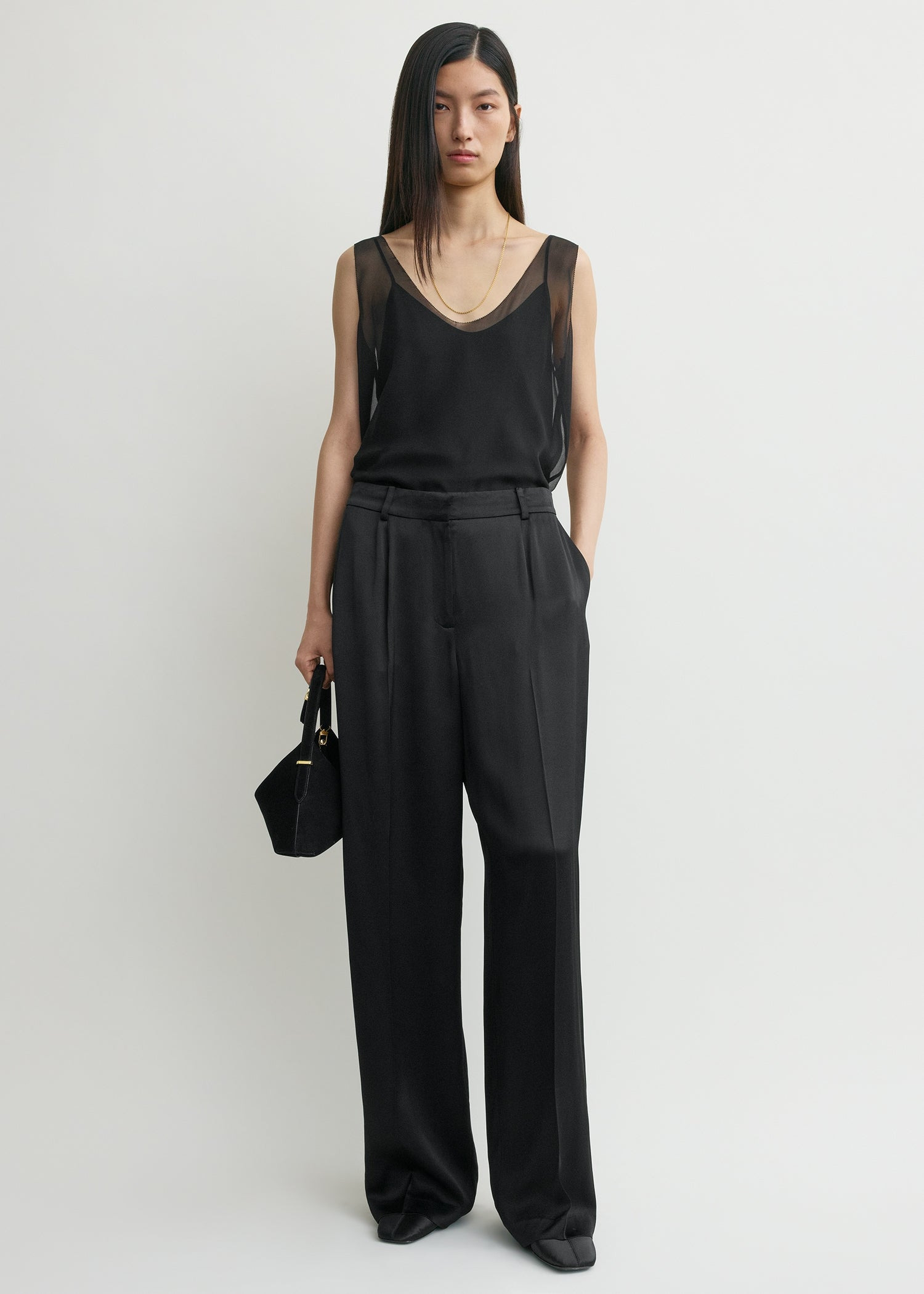 Wide satin trousers black - 3