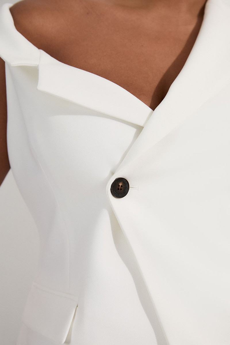 Plus Size Clean Tailored Asymmetric Collar Belted Tailored Top 3