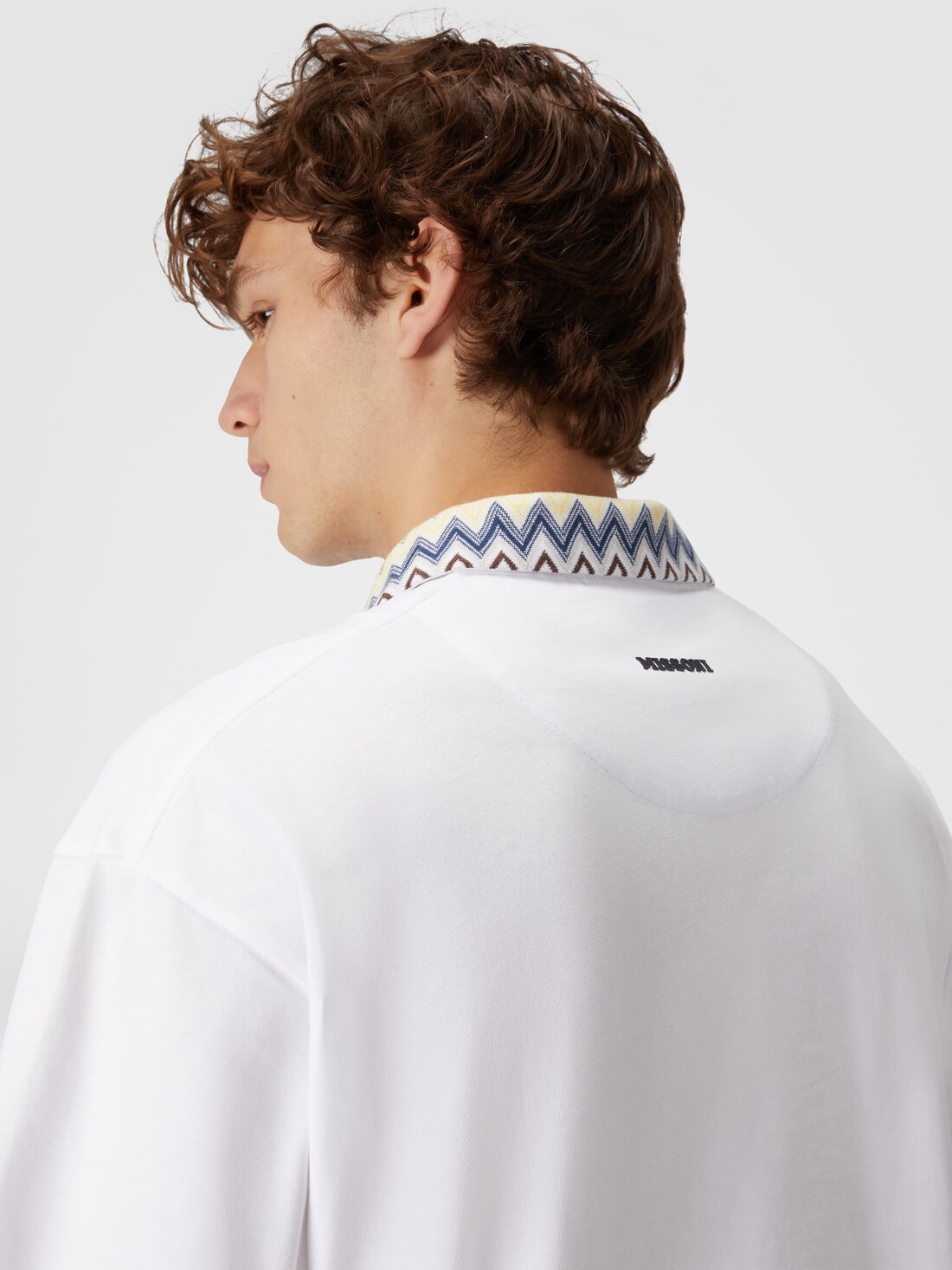 Cotton jersey polo shirt with chevron knit inserts - 5