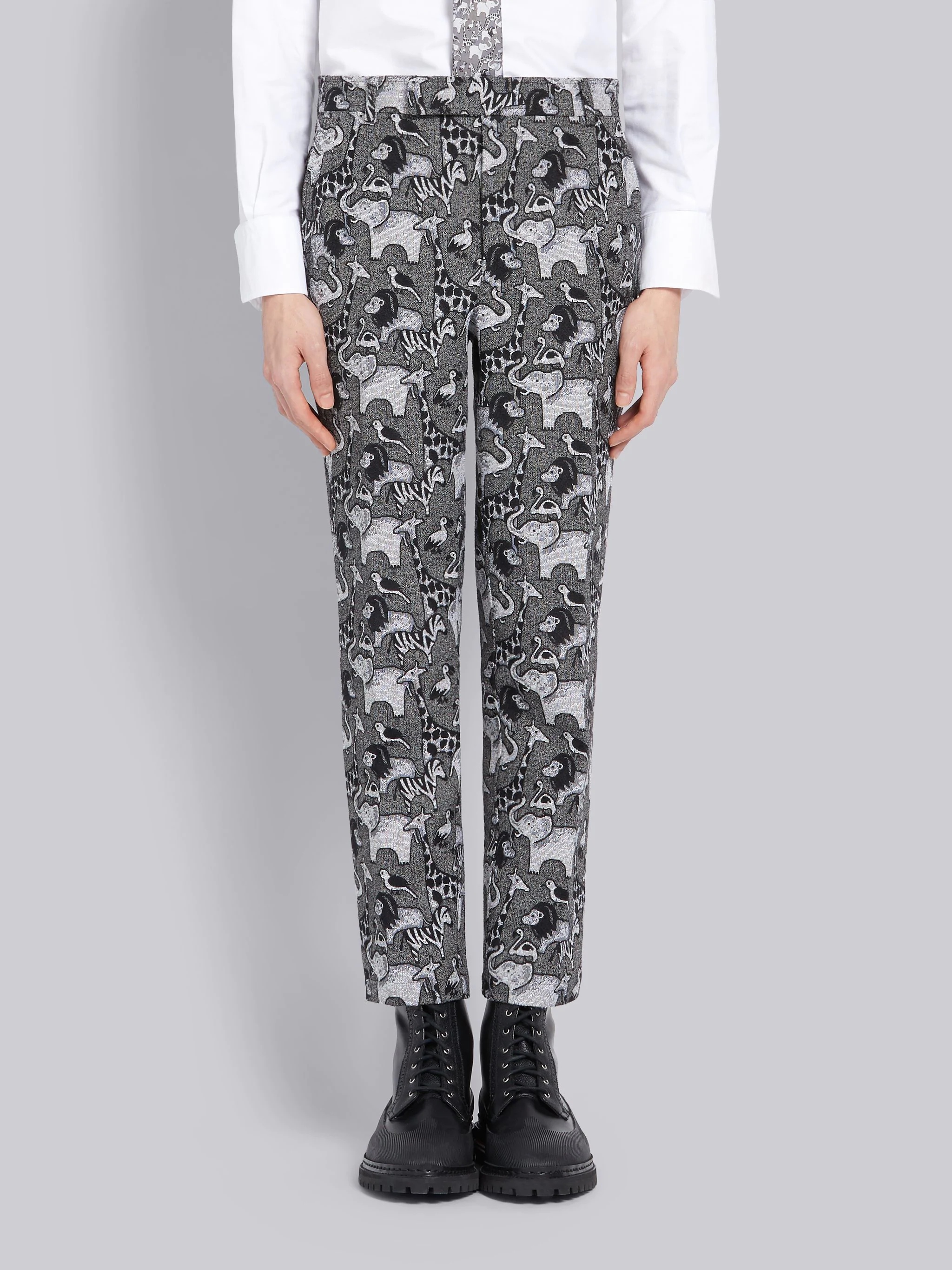 Medium Grey Jacquard Animal Icon Tapestry Chino Trouser - 1