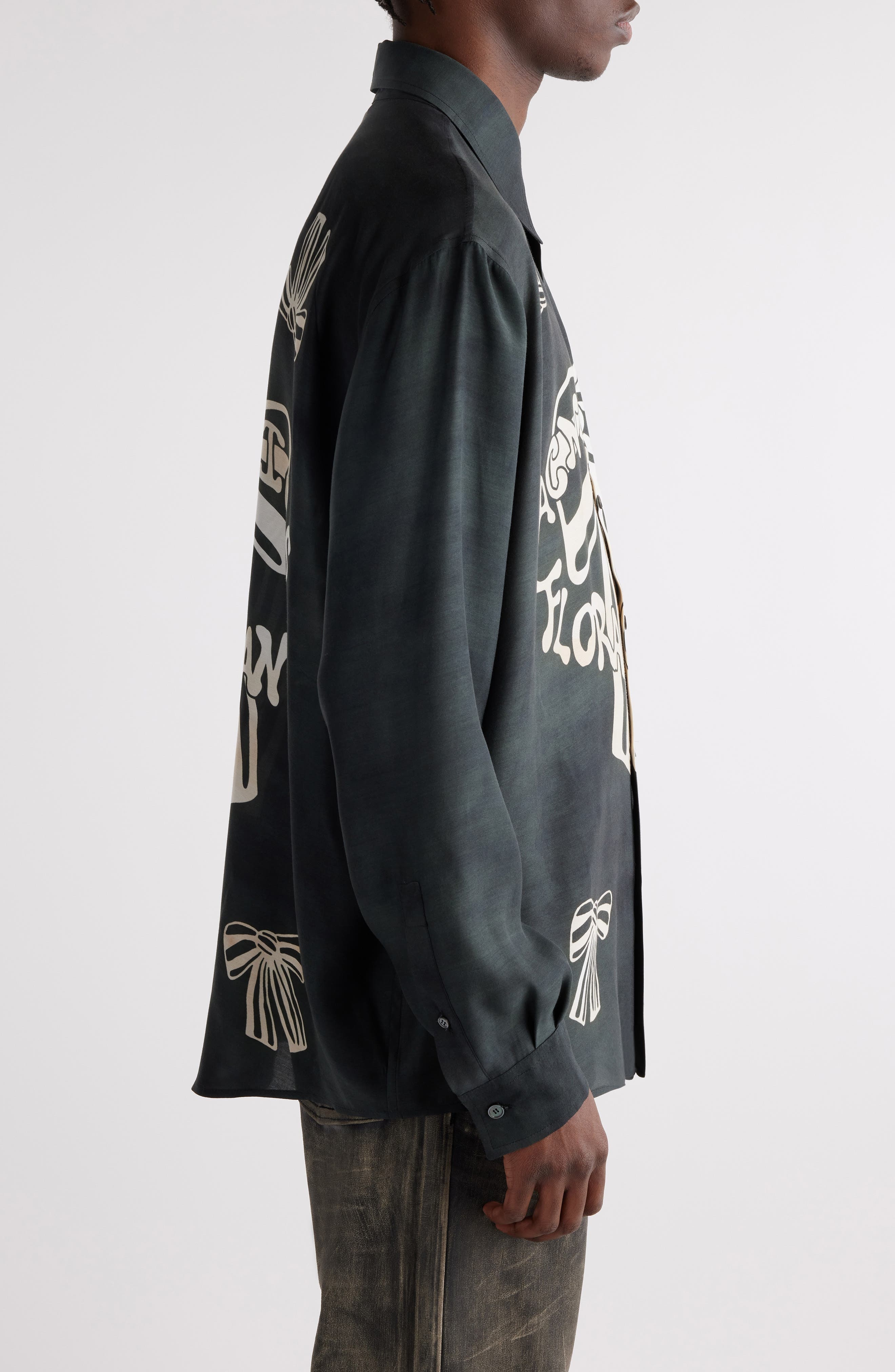 Acne Studios Floragatan 13 Graphic Button-Up Shirt in Black/White at Nordstrom - 4